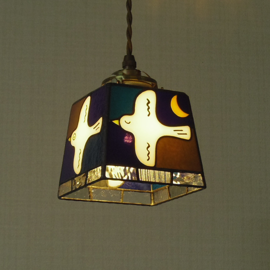 夜空と月と鳥さんのランプ（受注制作品です） ＋ペンダント灯具