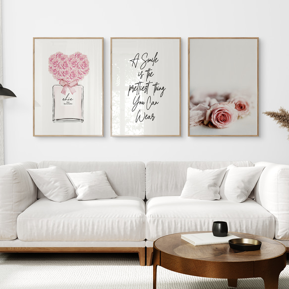 アートポスター バラハート香水ボトル スマイル名言アート ローズフォト 3枚セット 4800 2枚目の画像