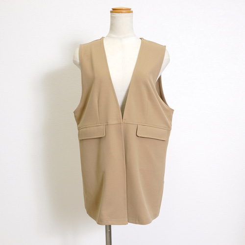 フロントホック ポンチカットソー ノーカラー ジレ ベスト
