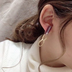 Stick color line W ring pierce/earring(Pink) 2枚目の画像