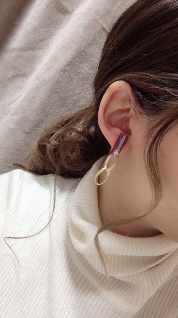 Stick color line W ring pierce/earring(Pink) 2枚目の画像