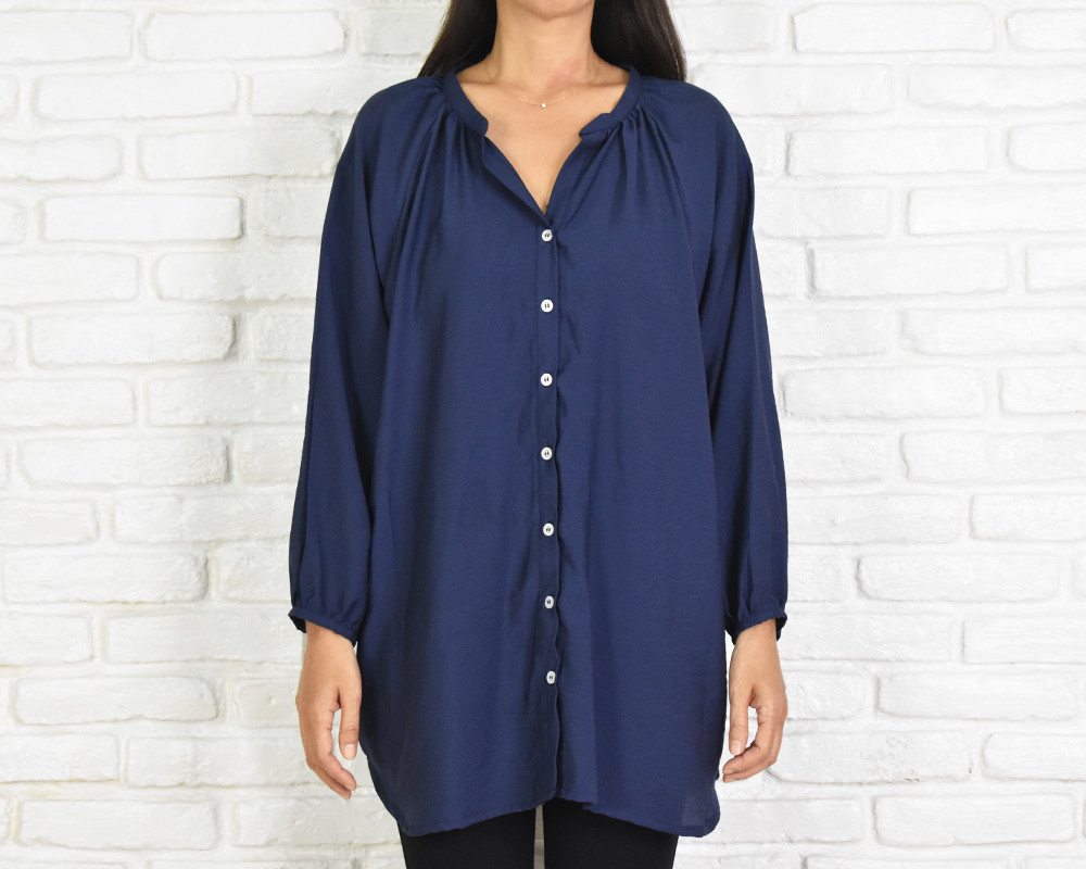 スキッパーボタンシャツ　＜ネイビー＞