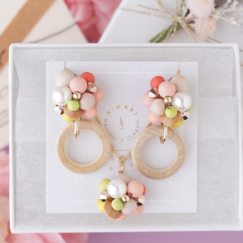 ◎キノヌクモリピアス/ネックレスセット◎春色ナチュラルウッド