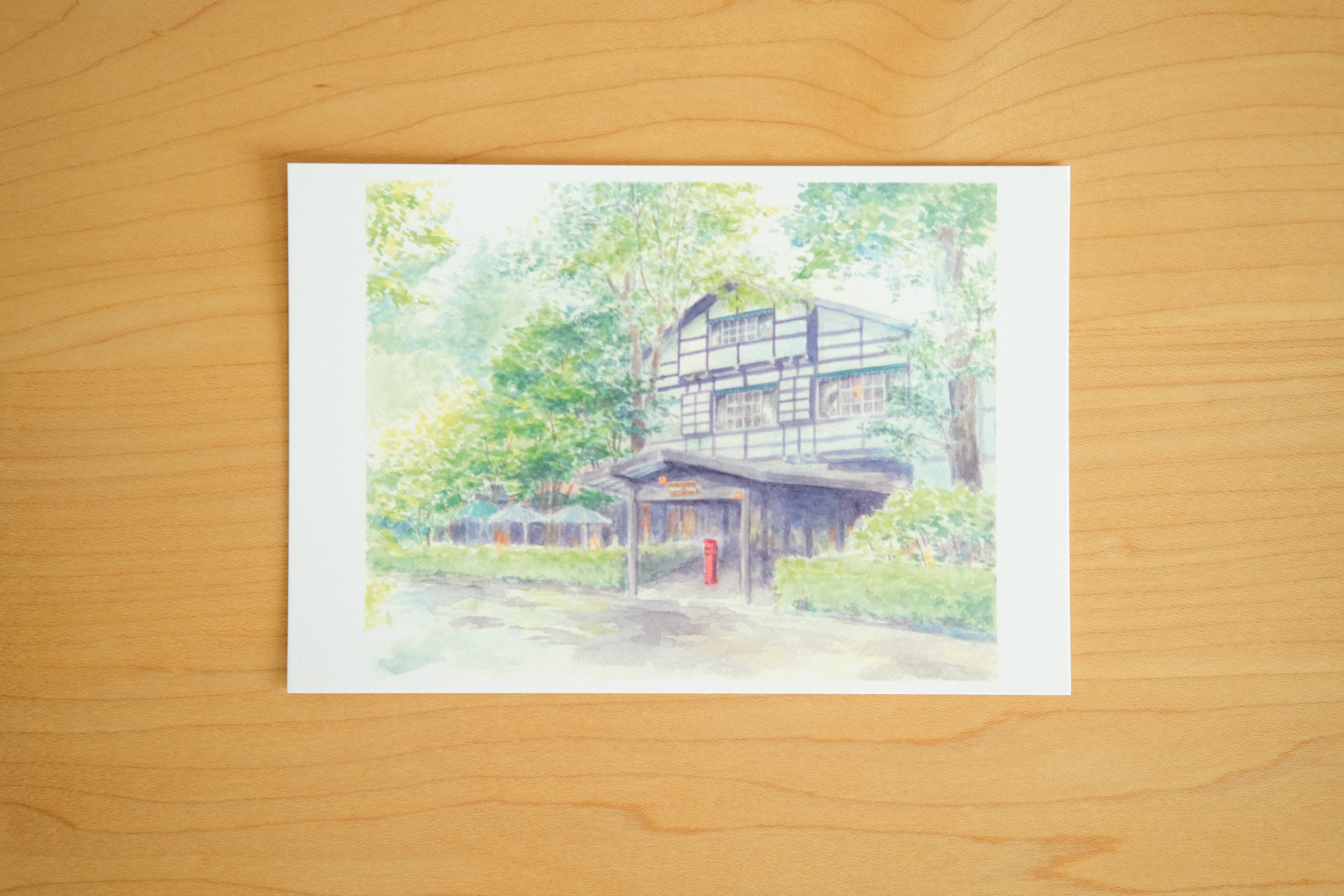 水彩画 リゾートホテルの風景画 SW01 南国のリゾートホテル 手描きイラスト 水彩イラスト