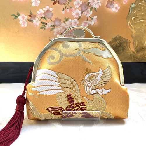 京都西陣織] 金色の鳳凰の吉祥文様の小物入れ がま口 あまてる 通販