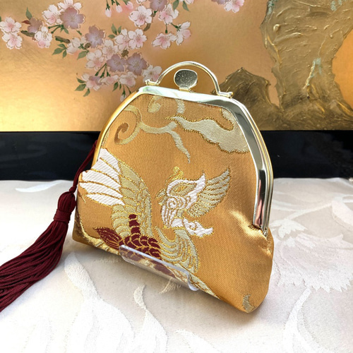 京都西陣織] 金色の鳳凰の吉祥文様の小物入れ がま口 あまてる 通販