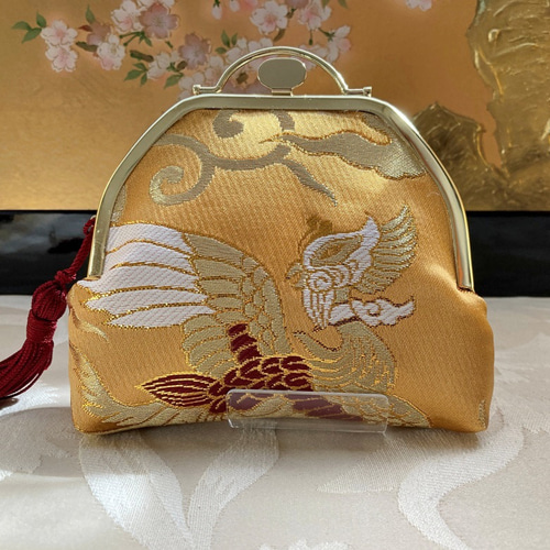 京都西陣織] 金色の鳳凰の吉祥文様の小物入れ がま口 あまてる 通販