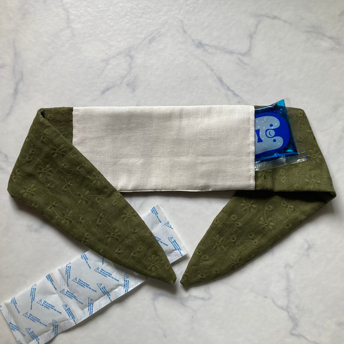 レースネッククーラー、ハンドメイド、モスグリーン、薔薇 レースネッククーラー、ハンドメイド、モスグリーン、薔薇 大人