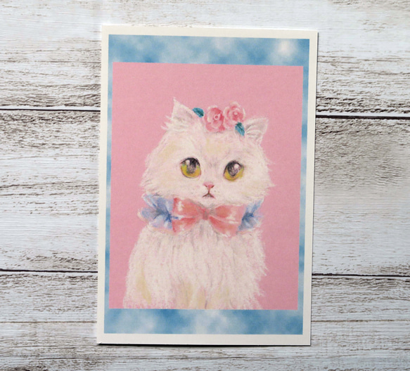 ポストカード３枚セット〈おしゃれ猫のミニパステル画〉 3枚目の画像