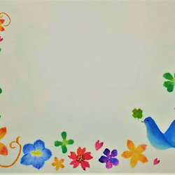 花とクローバーと青い鳥の絵葉書２枚セット　パステルアートによるポストカード 2枚目の画像