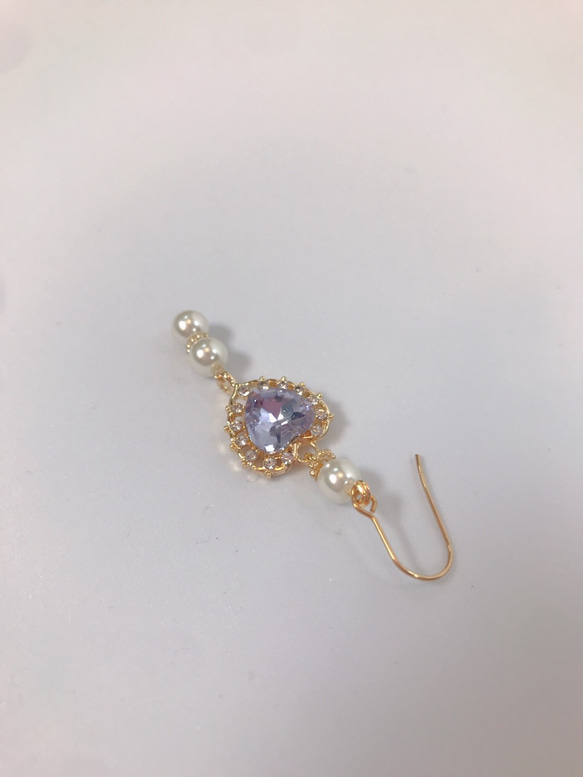 heart pearl pierce♡ハートパールピアス(purple) 6枚目の画像