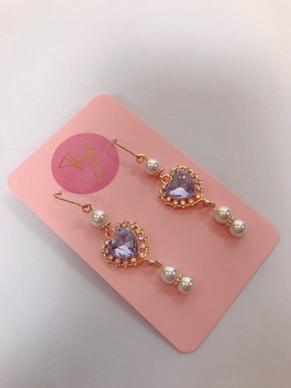 heart pearl pierce♡ハートパールピアス(purple) 2枚目の画像