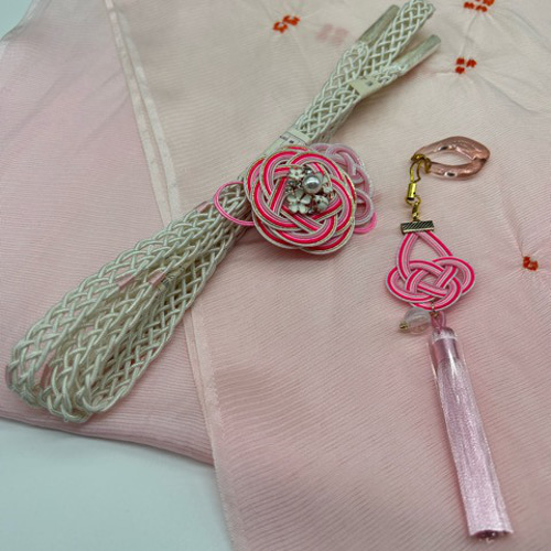 6247正絹帯揚げ＆豪華帯留め・根付・高級絹帯締め 夏用 和服小物（帶