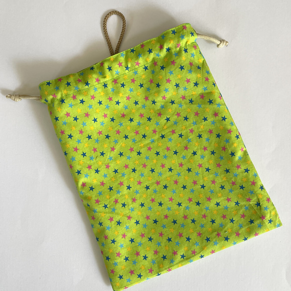 ビタミンカラー星巾着袋　25×20 ループ、撥水加工裏付き 3枚目の画像