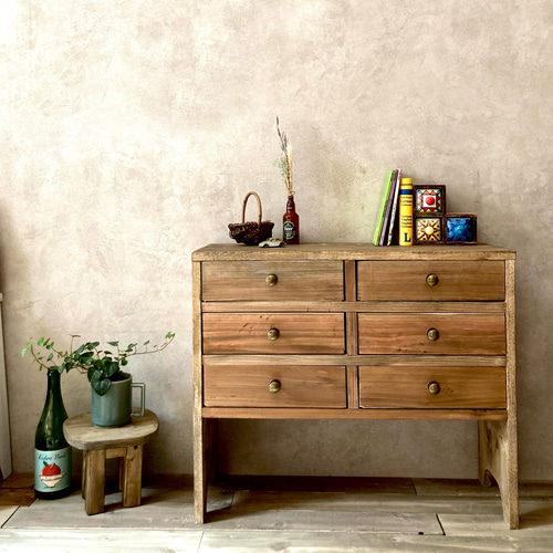 チェスト アンティーク風 ソファーテーブル 幅67四つ脚1段 棚板