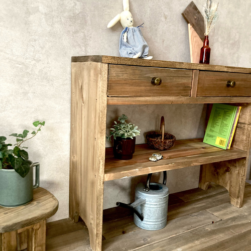 チェスト アンティーク風 ソファーテーブル 幅67四つ脚1段 棚板タイプ