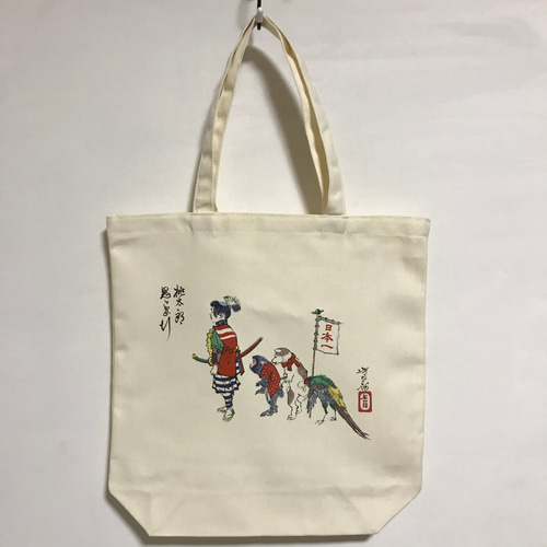 月岡芳年 芳年略画 桃太郎鬼ヶ島行 ポリキャンバストートバッグMサイズ