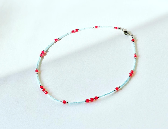 レッド×ライトブルー❇︎ランダムドットのビーズネックレス チョーカー