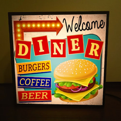 ダイナー ハンバーガー カフェ ビール コーヒー BAR ドライブイン ルート66 サイン 看板 置物 ライトBOX 2枚目の画像