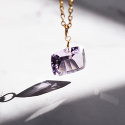 【左 6】珠寶寬鬆大號粉紅紫水晶長方形凹面手術不鏽鋼 40 公分項鍊 第3張的照片