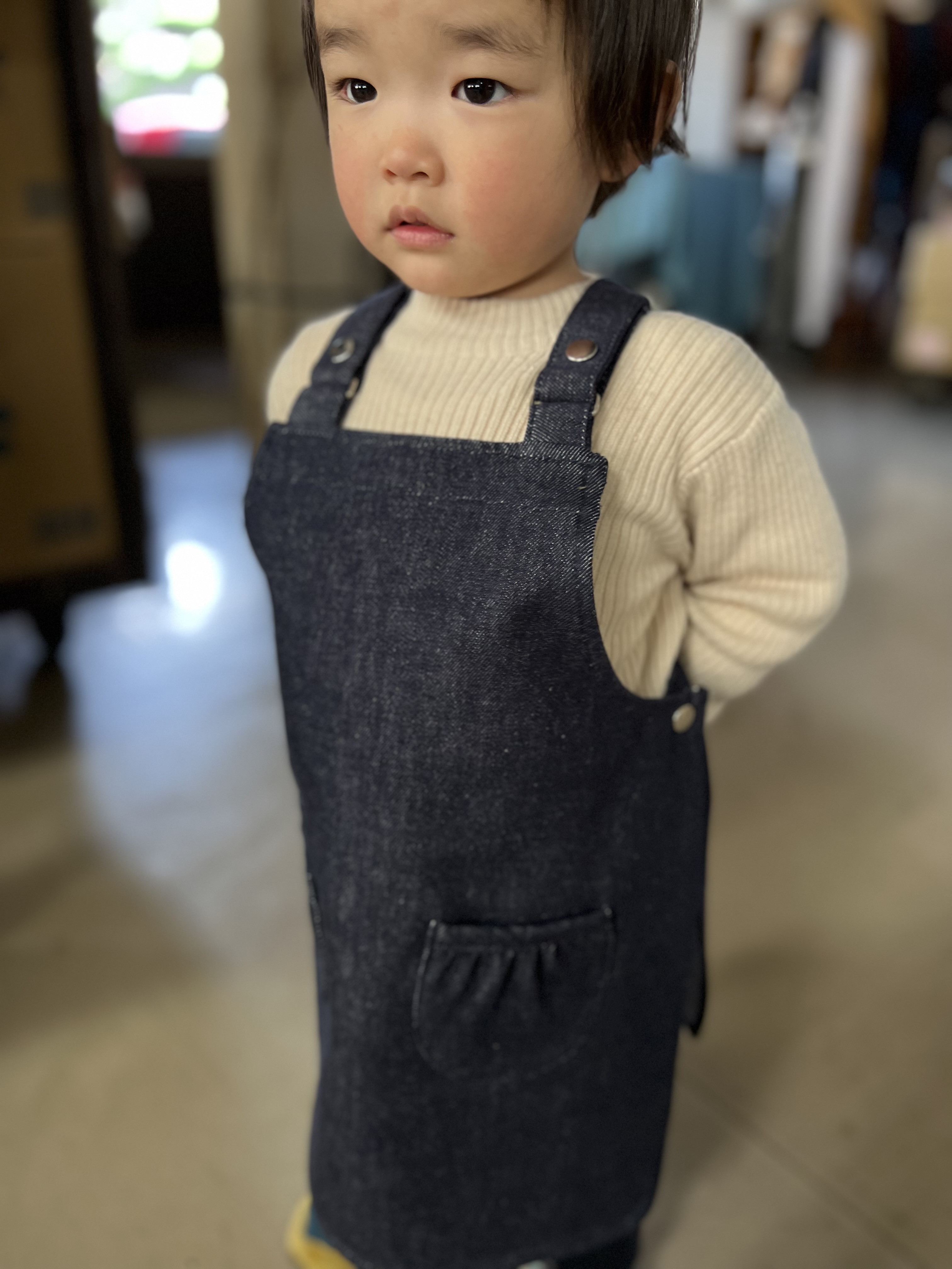 子どもエプロンワンピ（デニム）