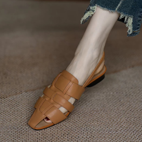 柔らか編み込みメッシュ サンダル パンプス レディース靴 フラット