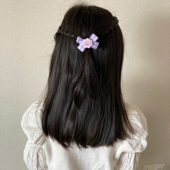 BABY SET チェリーリボン　名入れヘアクリップ/ヘアゴム 4枚目の画像