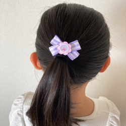 BABY SET チェリーリボン　名入れヘアクリップ/ヘアゴム 5枚目の画像