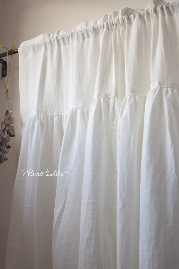 カフェカーテン　ドレススタイル【ダブルガーゼ　リノコトン　ホワイト】コットン100％ 2枚目の画像