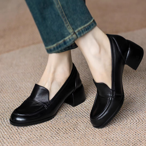 本革 パンプス 幅広甲高 外反母趾 レディース靴 ローヒール 靴