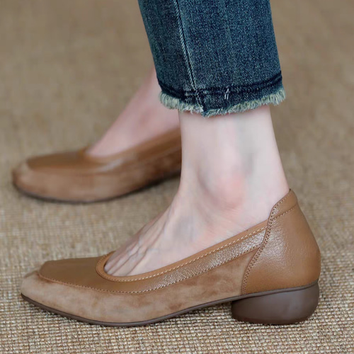 本革 パンプス 幅広甲高 外反母趾 レディース靴 ローヒール 靴