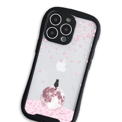 月の上の黒猫 (桜ver.)　グリップケース　クリア　iPhoneケース 4枚目の画像