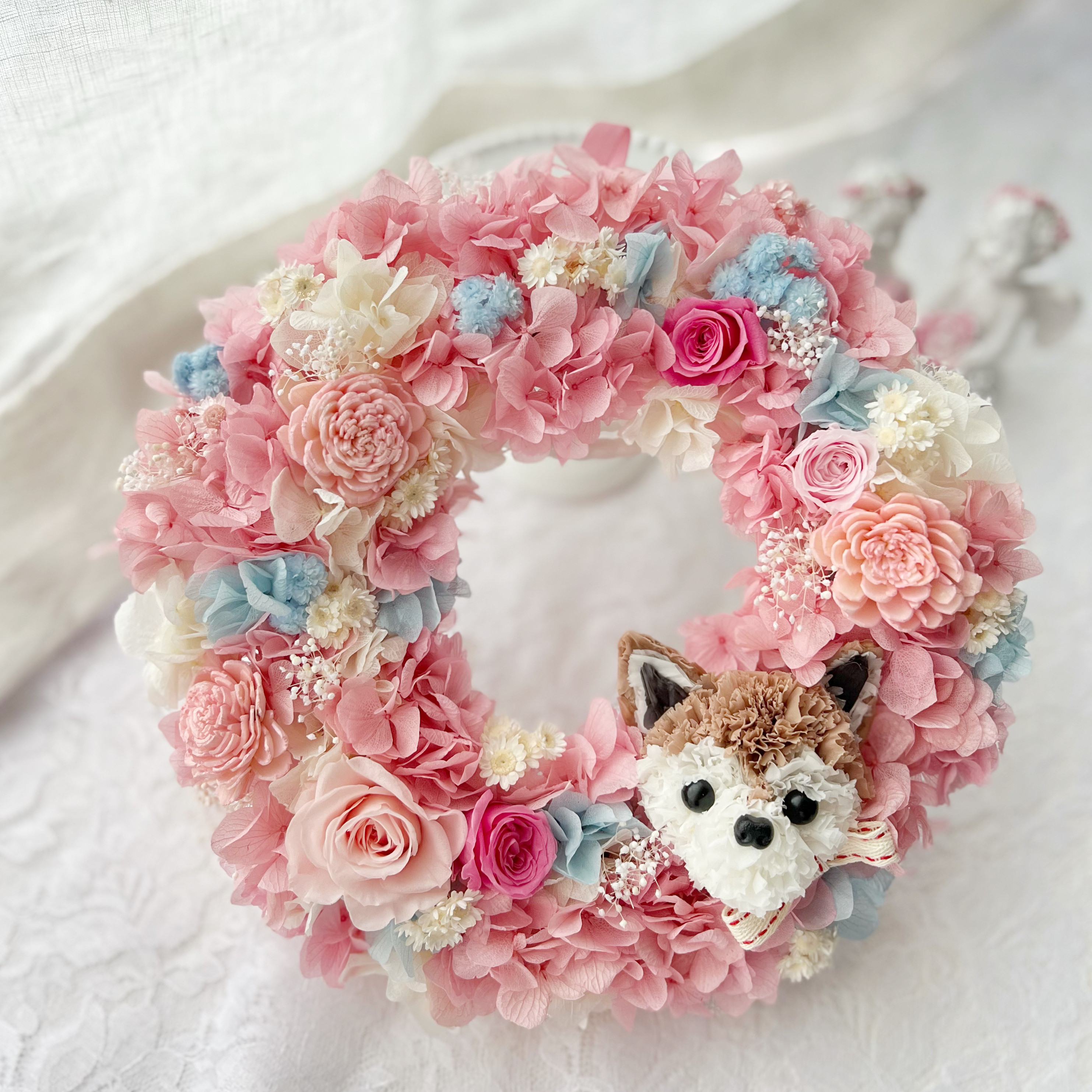 オリジナル 【専用です】クレイフラワー♡うさぎさん親子と薔薇のリース♡ハンドメイド フラワー・リース
