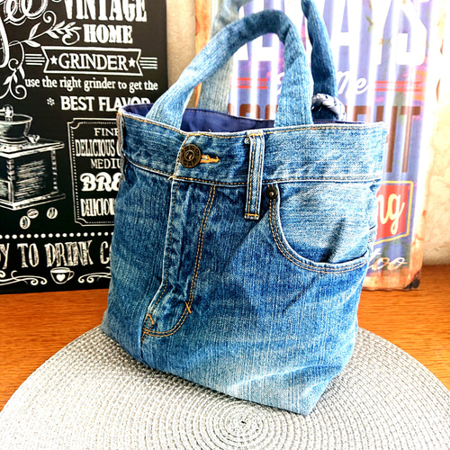 227☆ダメージデニムリメイク ミニトートバック サブバック ランチ  