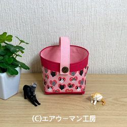 色々な猫たちの輸入生地と２色の１１号帆布（フクシャピンクとピンク）で作った布バスケットのセット（Ｓ＆Ｍサイズ） 5枚目の画像