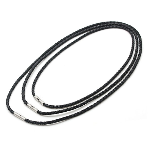 ネックレス ロープ 織り PU ロープ 厚さ: 3mm バックル ヘッド: 4mm ステンレス スチール バックル ネックレス 2枚目の画像