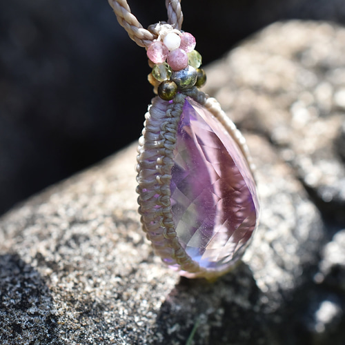 ファセットカット宝石☆アメジスト マクラメネックレス1002 ネックレス