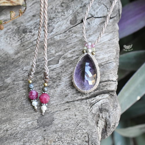 ファセットカット宝石☆アメジスト マクラメネックレス1002 ネックレス