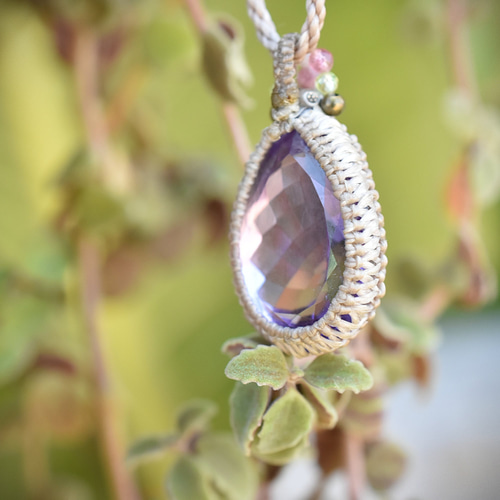 ファセットカット宝石☆アメジスト マクラメネックレス1002 ネックレス
