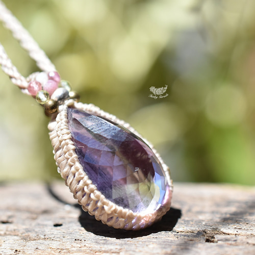 ファセットカット宝石☆アメジスト マクラメネックレス1002 ネックレス
