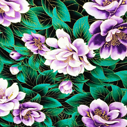 Robert Kaufman 110cm x 50cmずつ切売 - ピーコックガーデン (Flowers/Purple) 1枚目の画像