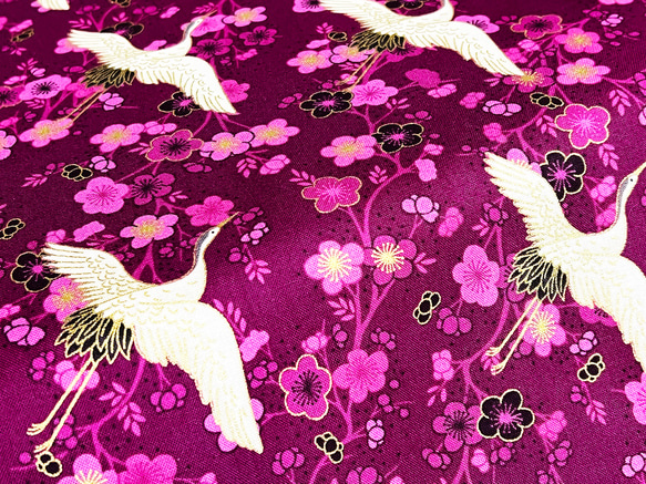makower uk 110cm x 50cmずつ切売 - 光の鶴 / Pink Purple+Gold 2枚目の画像