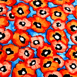 Laura Gunn 110cm x 50cmずつ切売 - 小さな赤いポピーの花/Blue 1枚目の画像