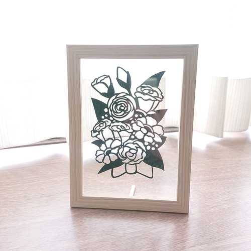 ‼️‼️切り絵　貼り絵　和紙　花の絵 シルバー額縁付き 切り絵 貼り絵 和紙 花の絵 シルバー額縁付き