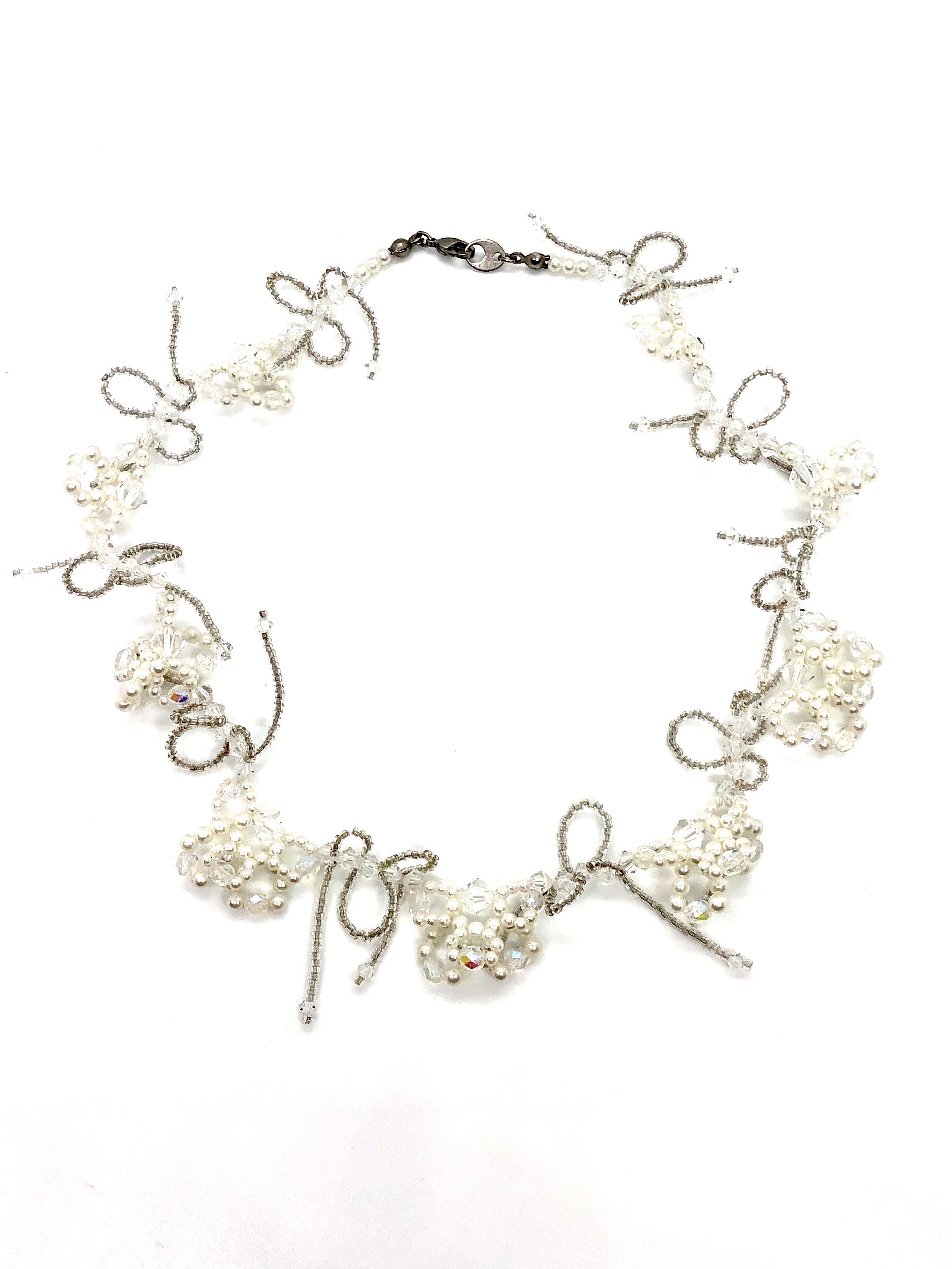 パール蝶リボンネックレス