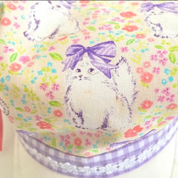 ベビーキッズの帽子　リボンを結んだ猫のキャスケット（ピンク×パープル　こどもサイズ） 9枚目の画像