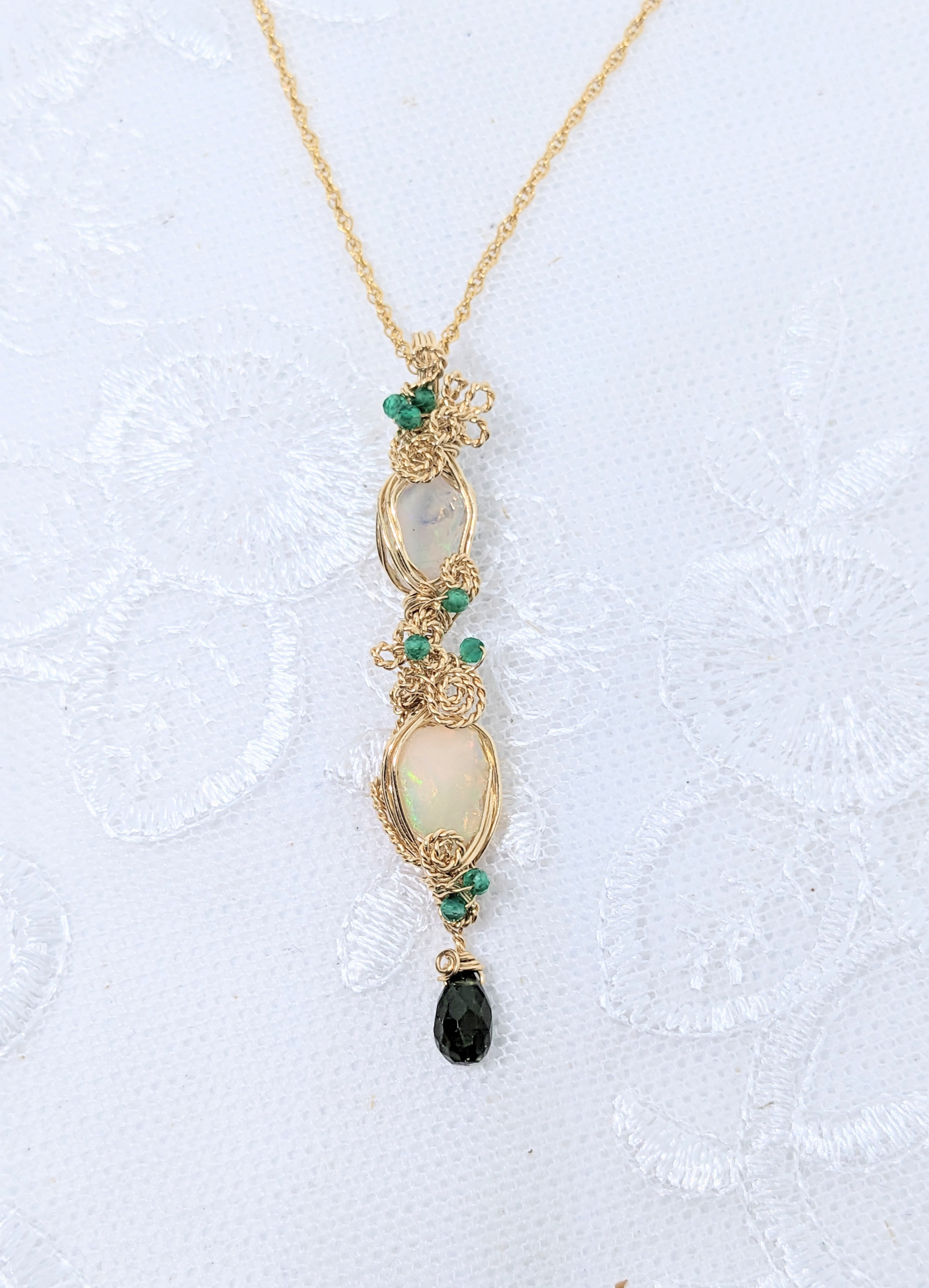 オパールの原石の2連ペンダントトップ