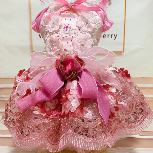 犬猫うさちゃん服 大きな薔薇のワンピースドレス ペット服