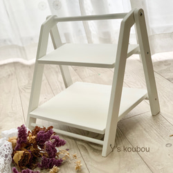 2段ディスプレイ棚☆折り畳み式☆マットホワイト 棚・シェルフ・ラック