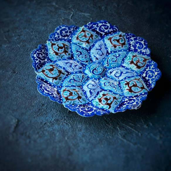 ペルシャのエナメル皿　ジュエリートレイ　飾り皿　Φ9ｃｍ【ミーナーカーリー017】 5枚目の画像